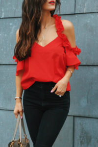 Red Open Shoulder Topshop Top