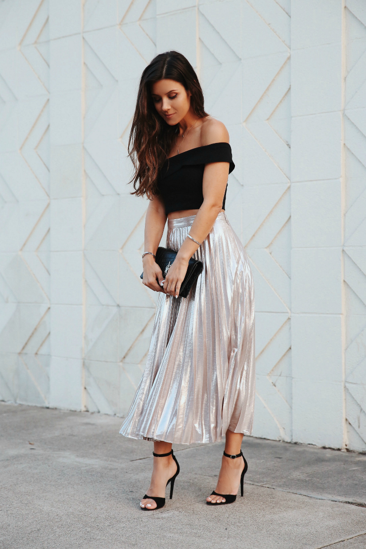 metallic midi skirt