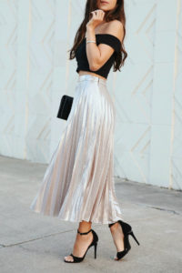 metallic midi skirt