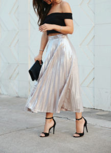 metallic midi skirt