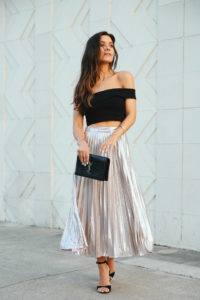 metallic midi skirt