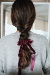 hair braid inspo velvet bow
