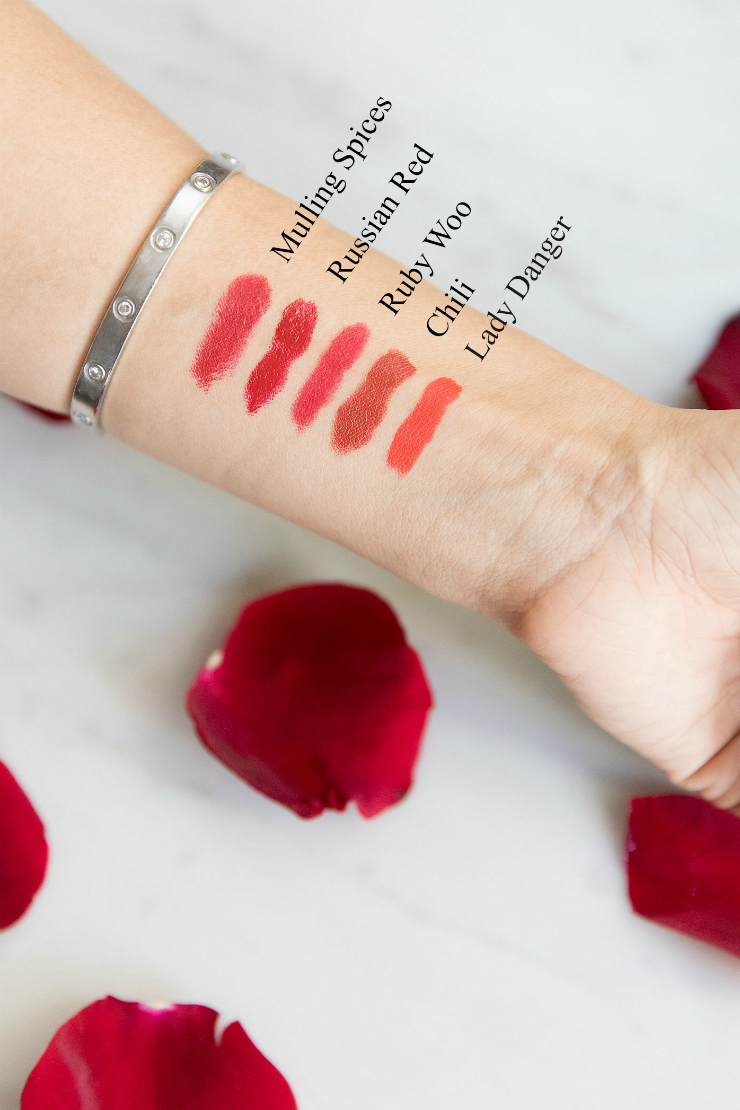 red lipstick swatches