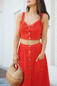 RED CROP TOP SET